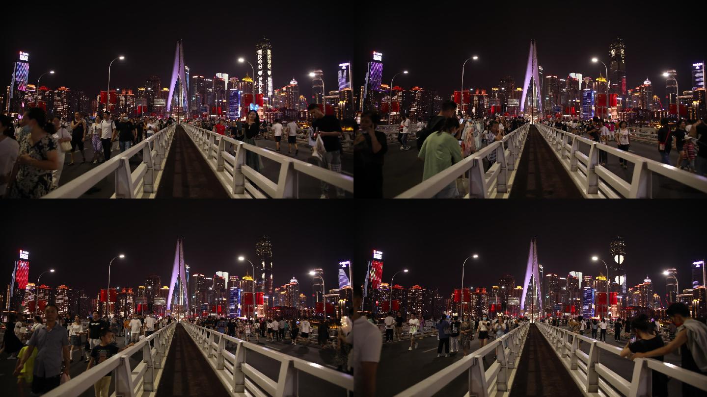 千厮门大桥难的机位延时夜晚人群摄影