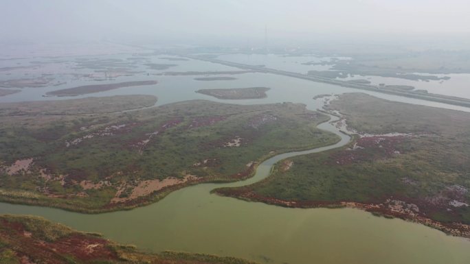 航拍山东东营黄河口生态旅游区