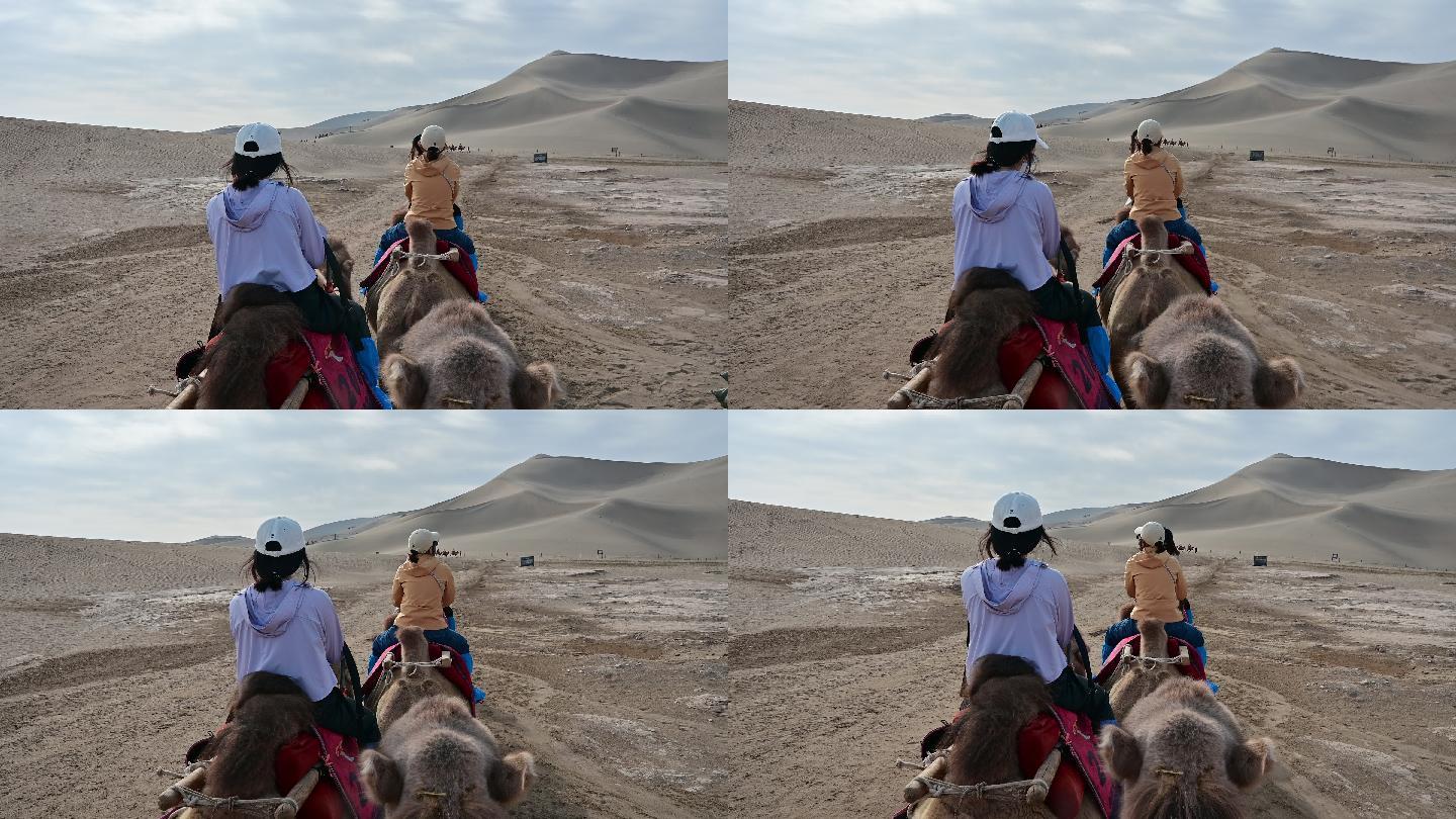 4K沙漠骑骆驼骑马沙漠月牙泉鸣沙山人物