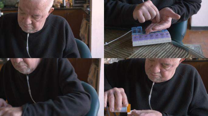 一个生病的老人在他的每日药丸计划表上填上他的药物