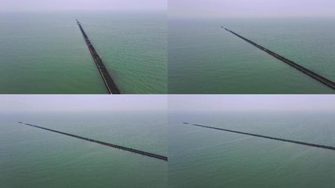 航拍山东黄河口孤东海堤