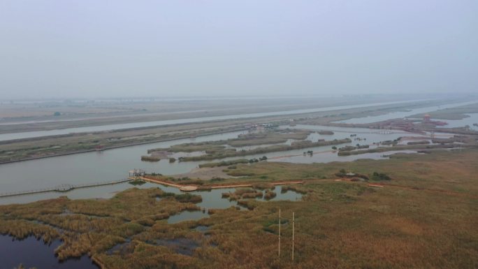 航拍山东东营黄河口生态旅游区