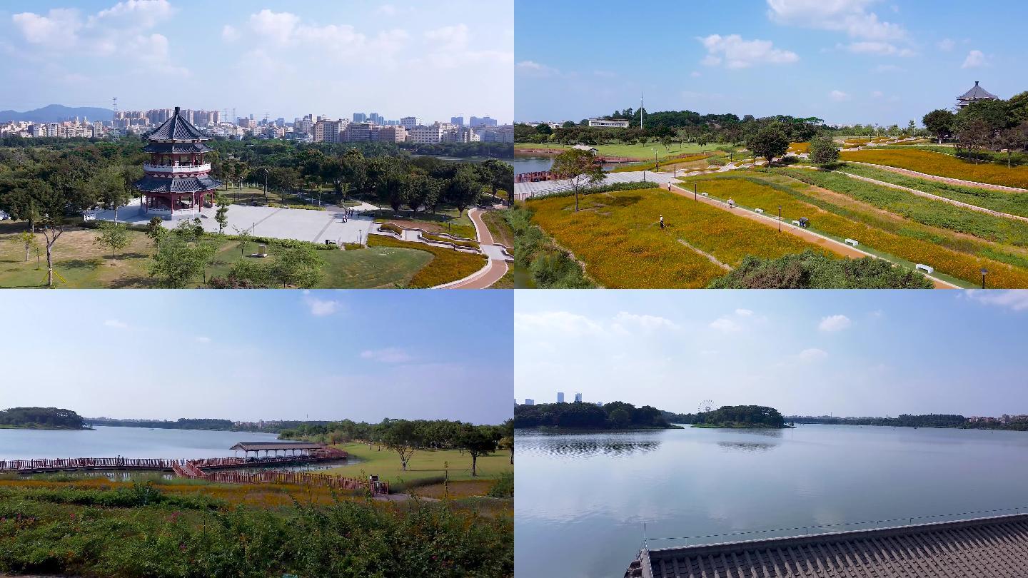 广州白云湖公园湖边观景楼景观绿化