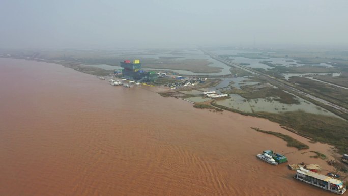 航拍山东东营黄河口生态旅游区