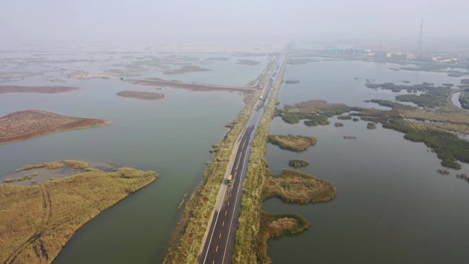 航拍山东东营黄河口生态旅游区