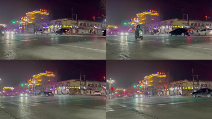 清冷的街道孤独的行人邱县小城夜景实拍