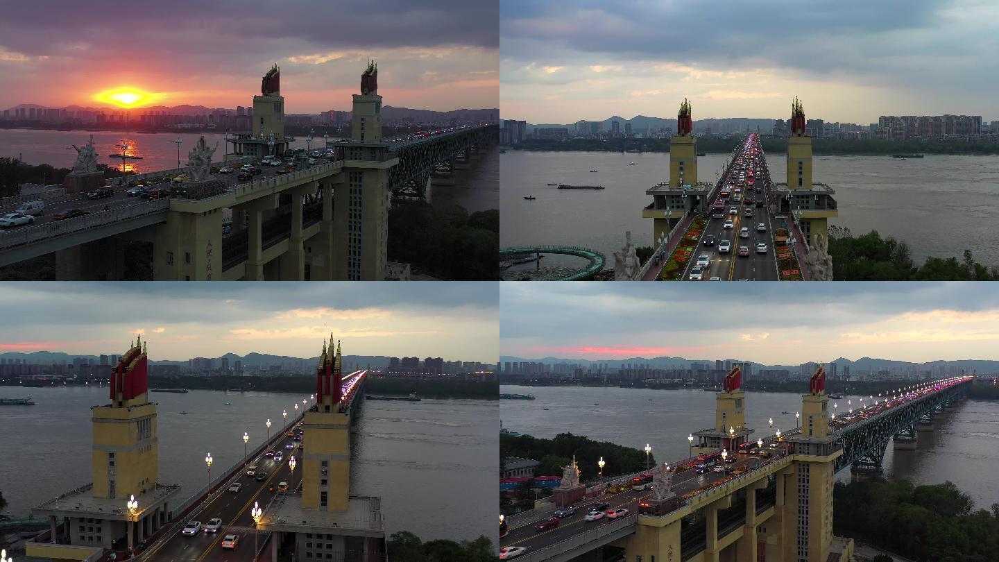 南京长江大桥日落航拍