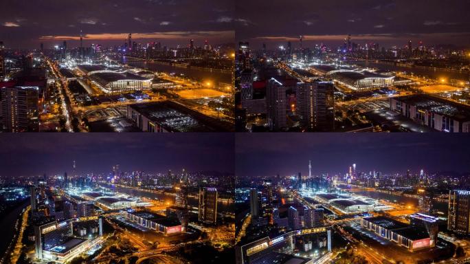 4k航拍广州琶洲夜景延时镜头