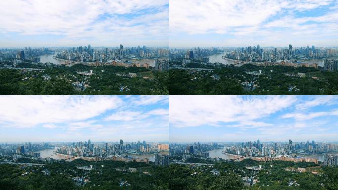蓝天白云下的重庆城市大全景延时