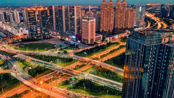 【震撼夜景延时】城市道路夜景航拍4K