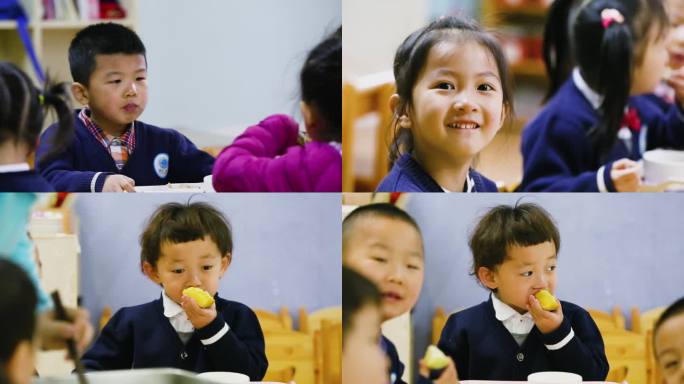 1080P少年郎幼儿园孩子吃饭儿童玩耍
