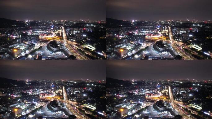 广州城市天河交通灯光夜延时拍摄车流车灯