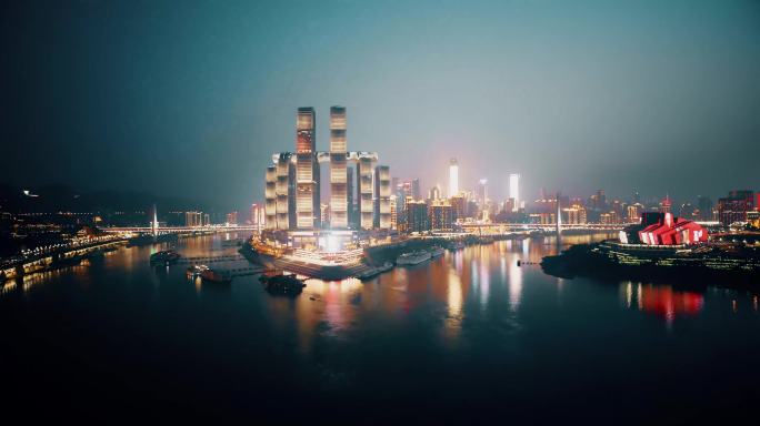 重庆两江交汇处夜景