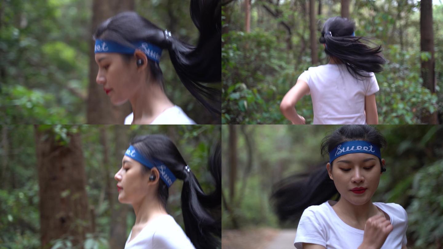 女孩在山中健身跑步亲近自然