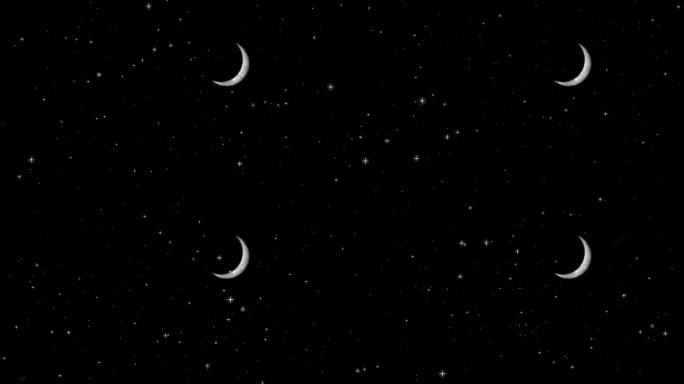 夜空中的一弯新月和闪烁的星光
