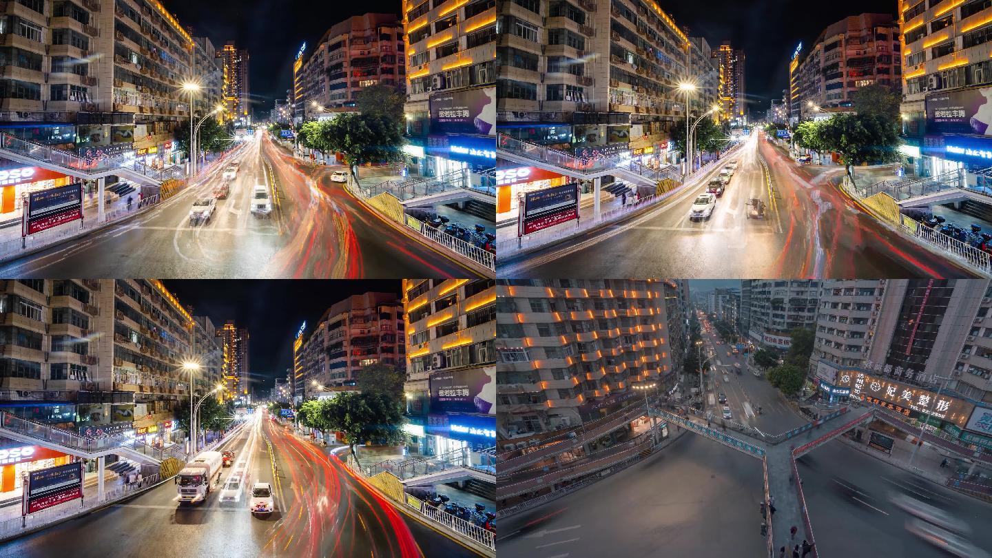 达州通川达巴路口夜晚城市灯光车流延时摄影
