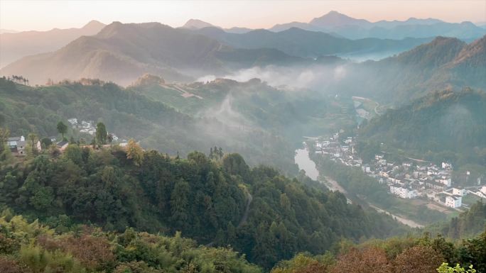 高清拍摄徽派建筑延时村落黛瓦白墙1