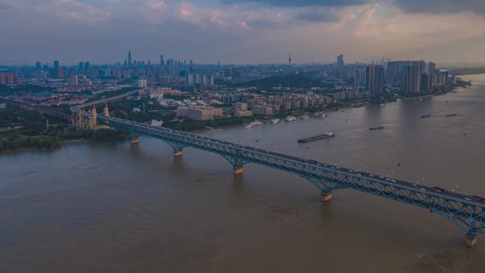 南京长江大桥延时航拍
