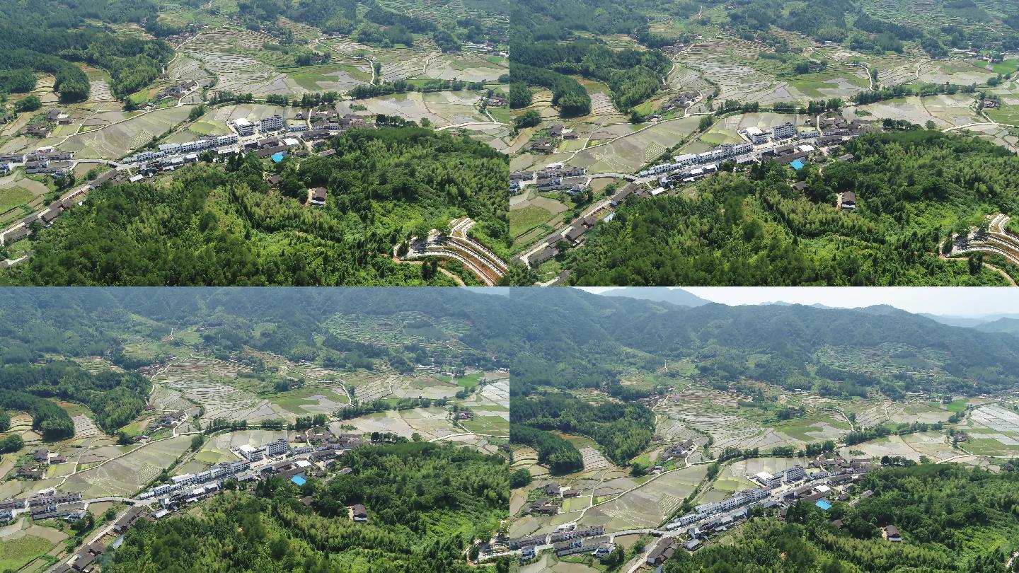 乡村 乡村航拍 山 山峰 山村道路 农田