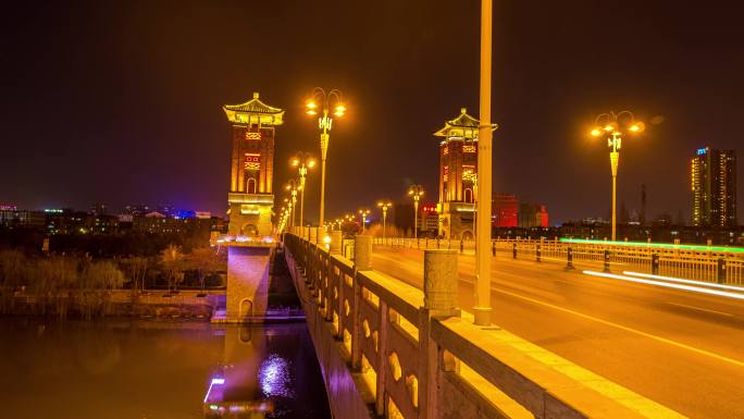 阜阳颍上路泉河大桥日转夜延时