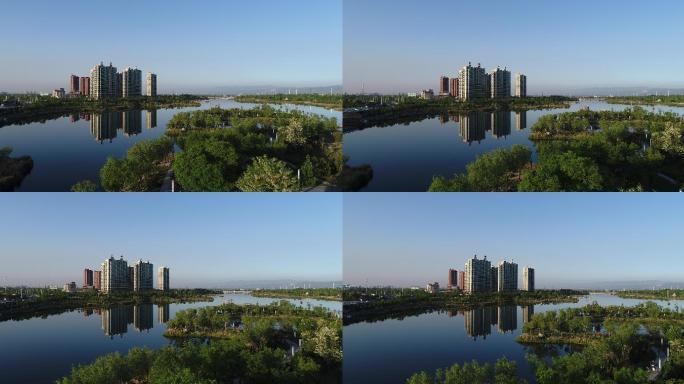 城市 黄昏 水系 小区 建筑   绿化