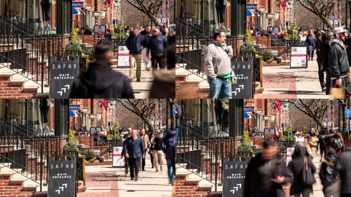 美国波士顿纽伯里购物街行人拥挤的时间推移