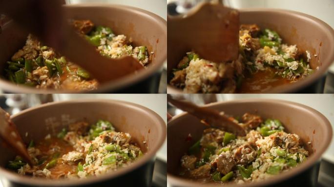 高压锅制作扁豆排骨焖饭 (6)