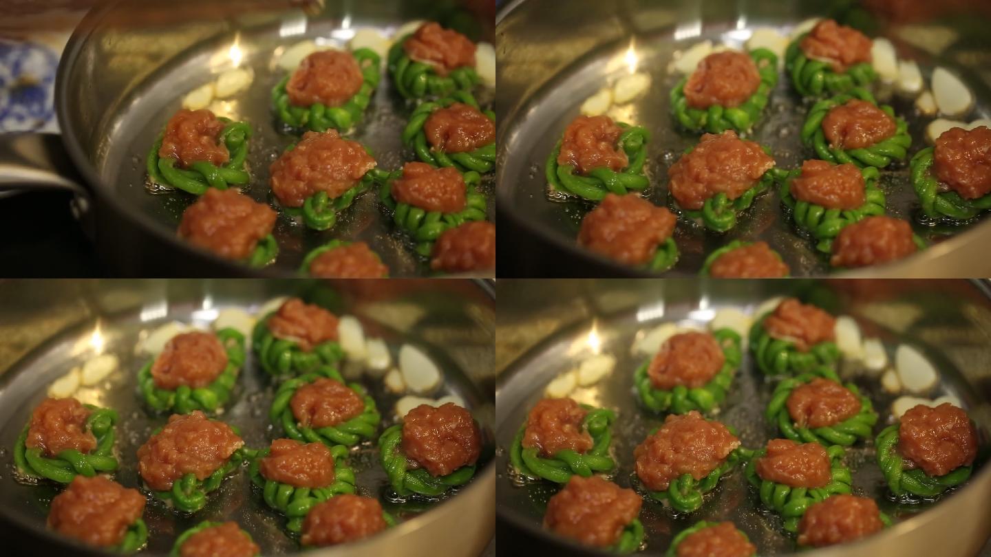 蒸锅笼屉蒸制豇豆酿肉 (7)