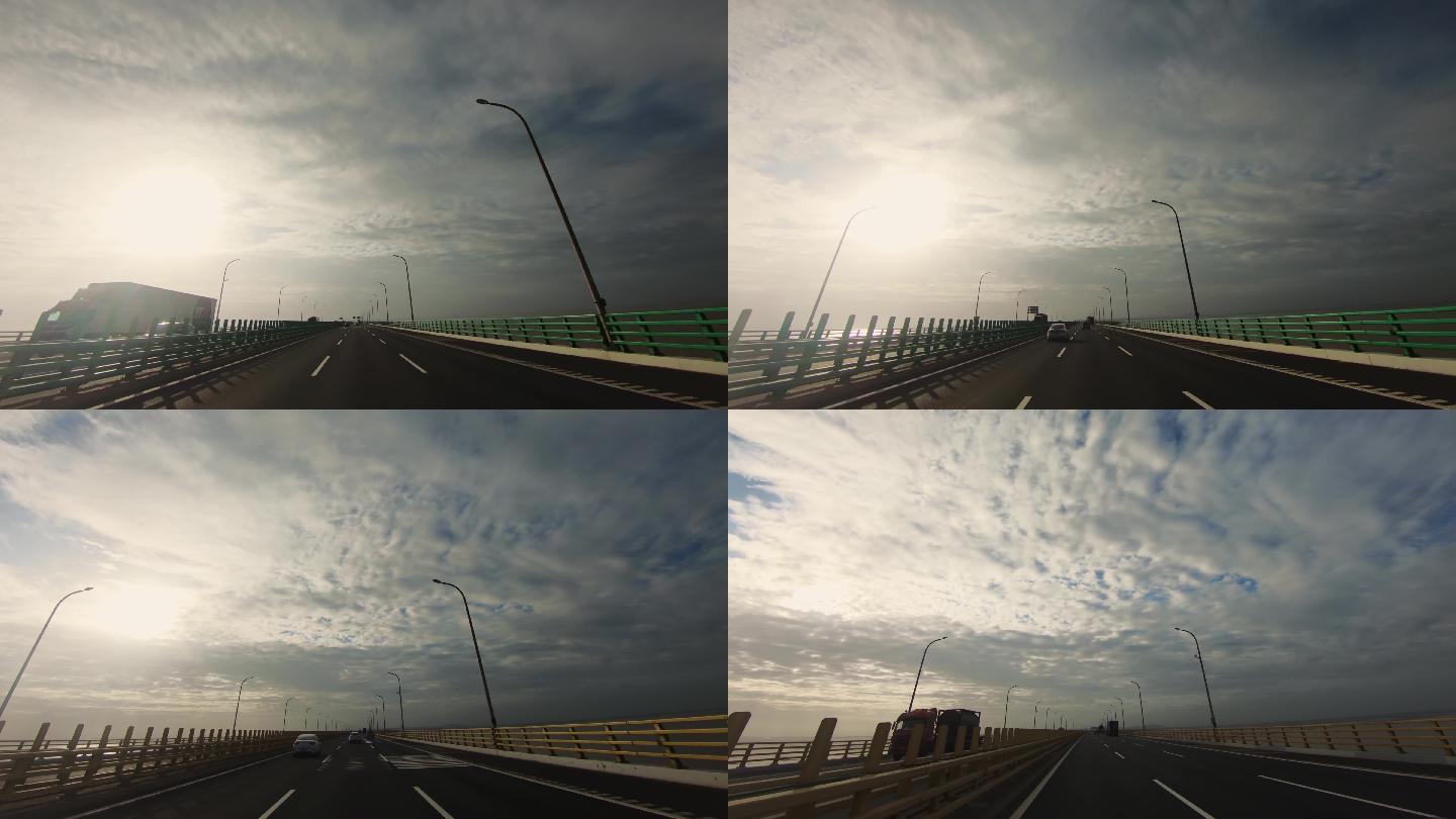 高速公路第一视角汽车行驶跨海大桥