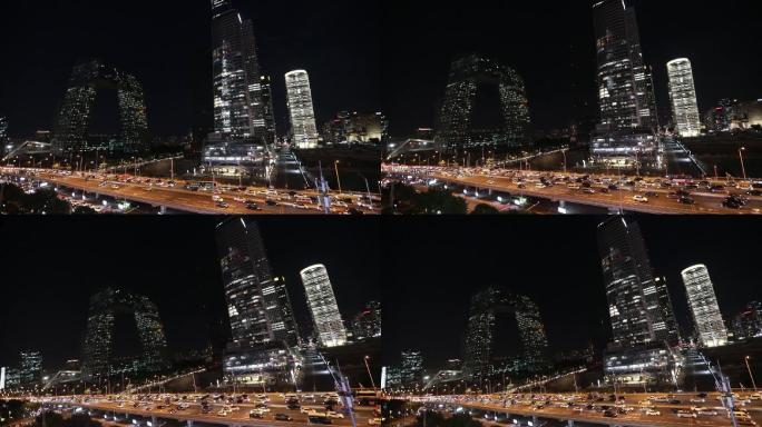 北京夜景国贸 车流 夜景 CBD