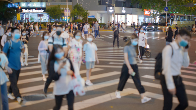 夜景下班行人4K