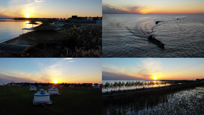 查干湖湖畔夕阳美景