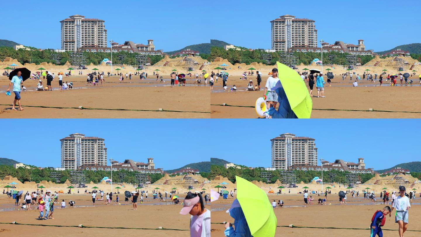 沙滩沙雕延时摄影4K