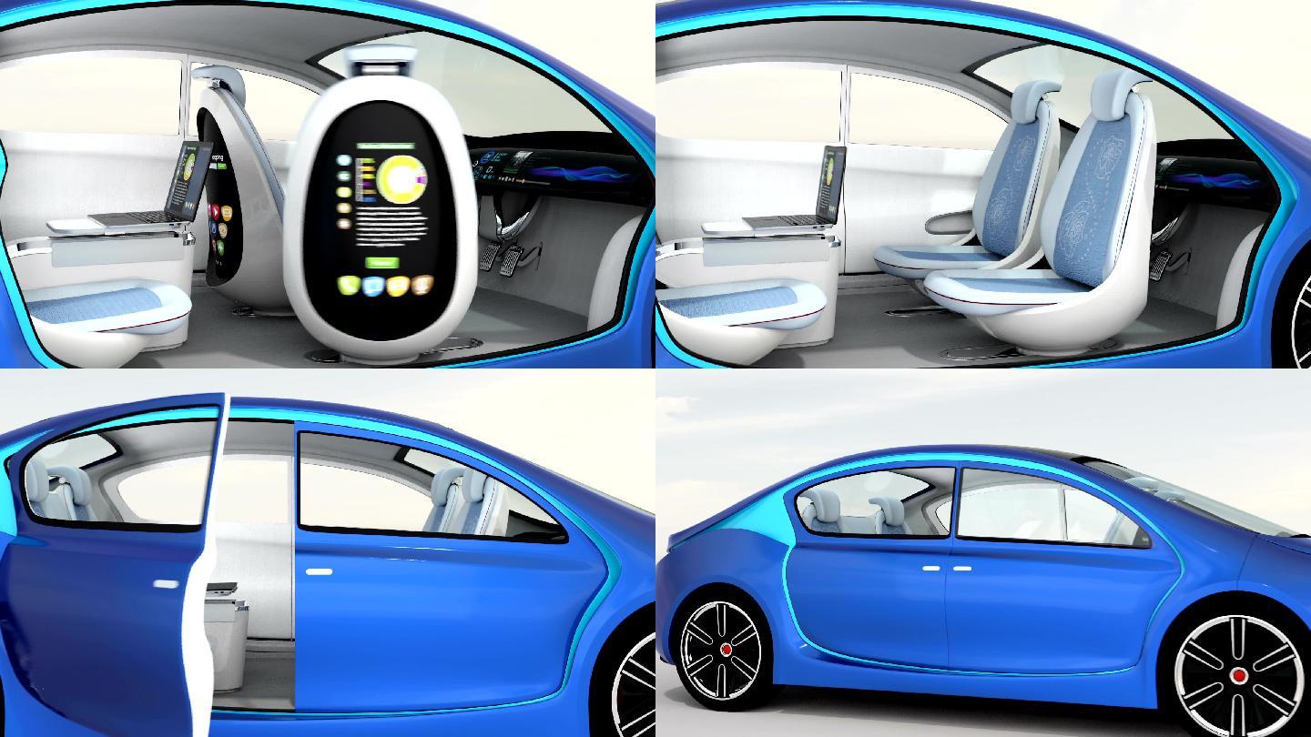 自动驾驶汽车内部的3D动画