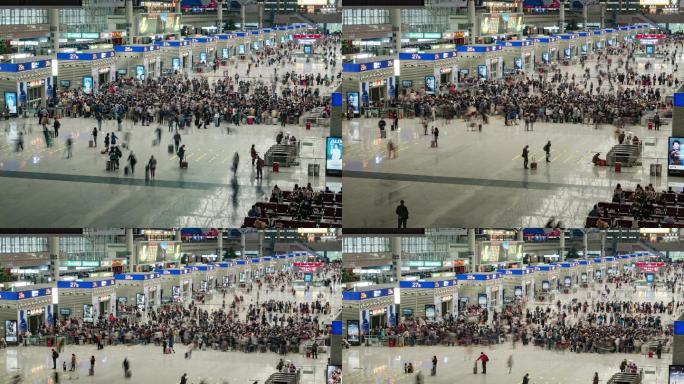 郑州东站候车厅远景延时摄影