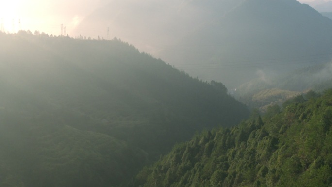 浙江丽水庆元航拍青山高山水汽氤氲