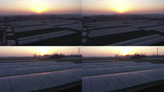 古城傍晚航拍大棚