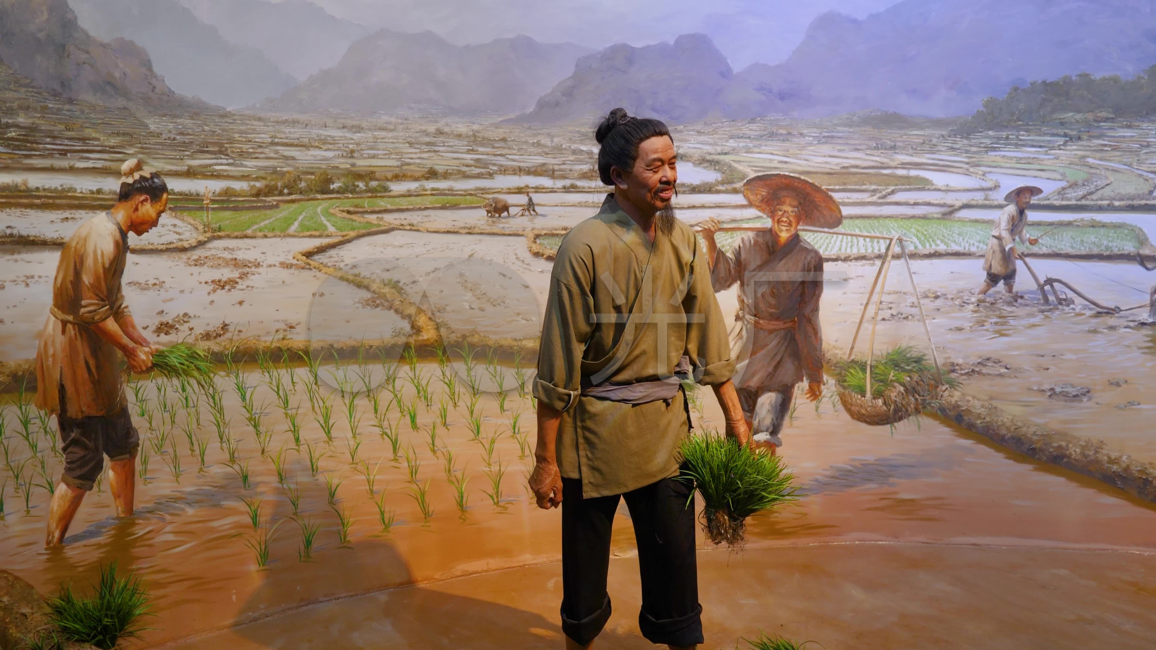 古代耕种劳作蜡像场景_3840x2160_高清视频素材下载(编号:6522672)