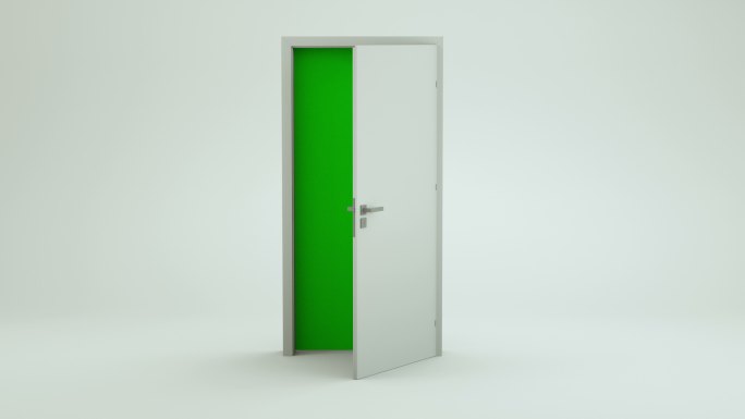通向绿色屏幕的白色门