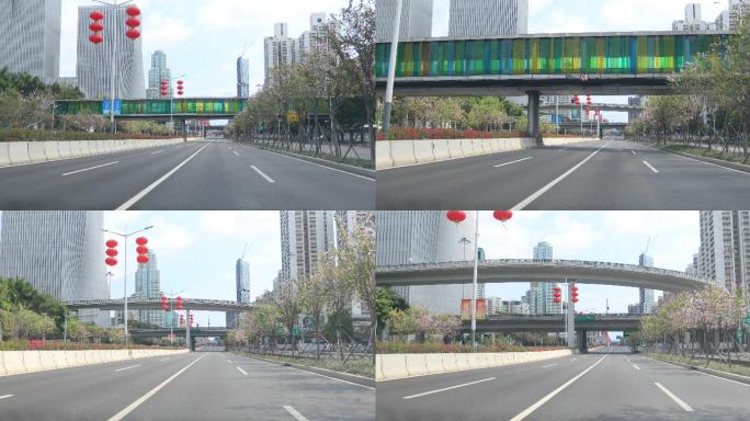 春节期间，空无一人的道路上开车