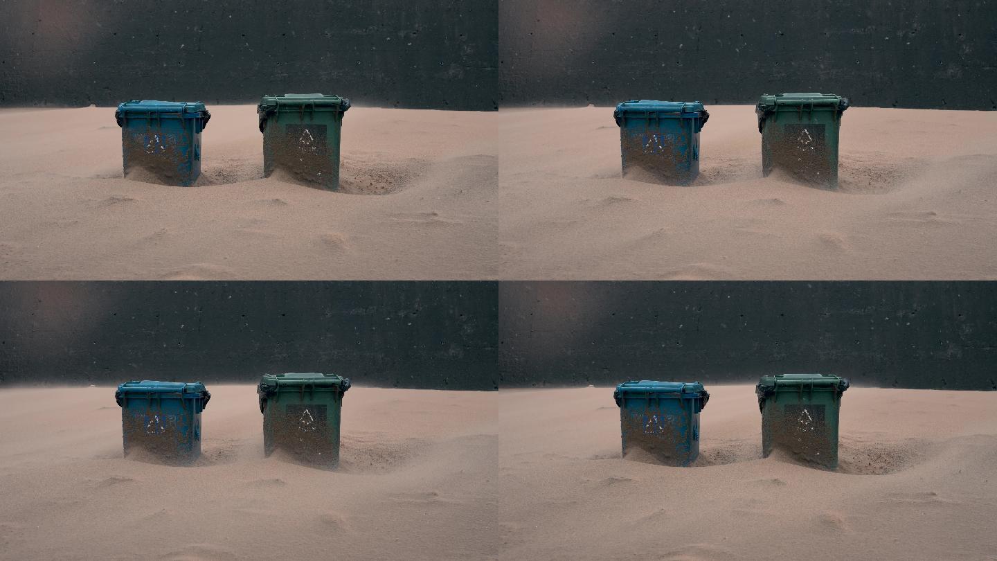 海滩上的垃圾桶