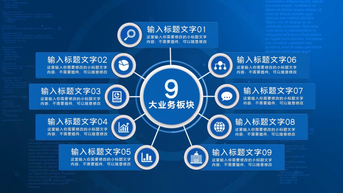九大类9个方面9个分支九个板块9蓝色科技