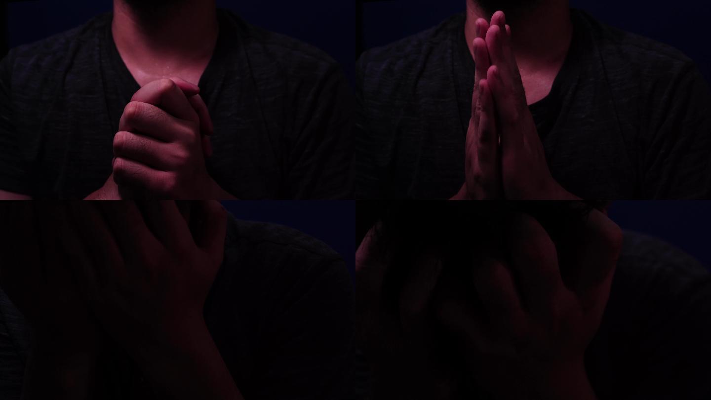 原创4K男士焦虑紧张害怕祈祷握拳搓手流汗