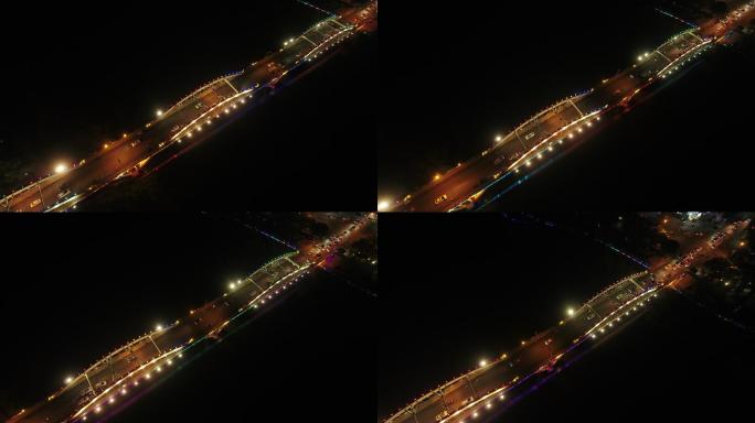 沙澧河彩虹桥来往车辆河流夜晚航拍