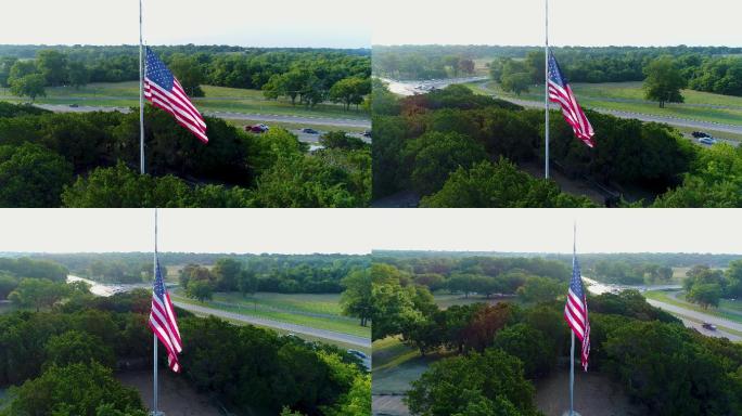 无人机俯视美国国旗半杆