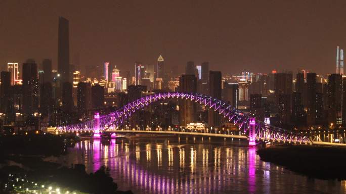 武汉市汉江湾桥与汉口全域摩天建筑群夜景