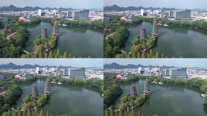 国庆期间桂林日月双塔景区航拍2021