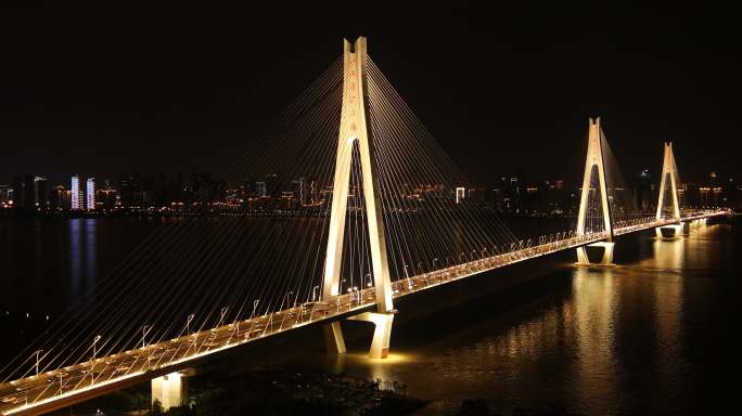 武汉市长江主轴二七长江大桥灯光秀夜景