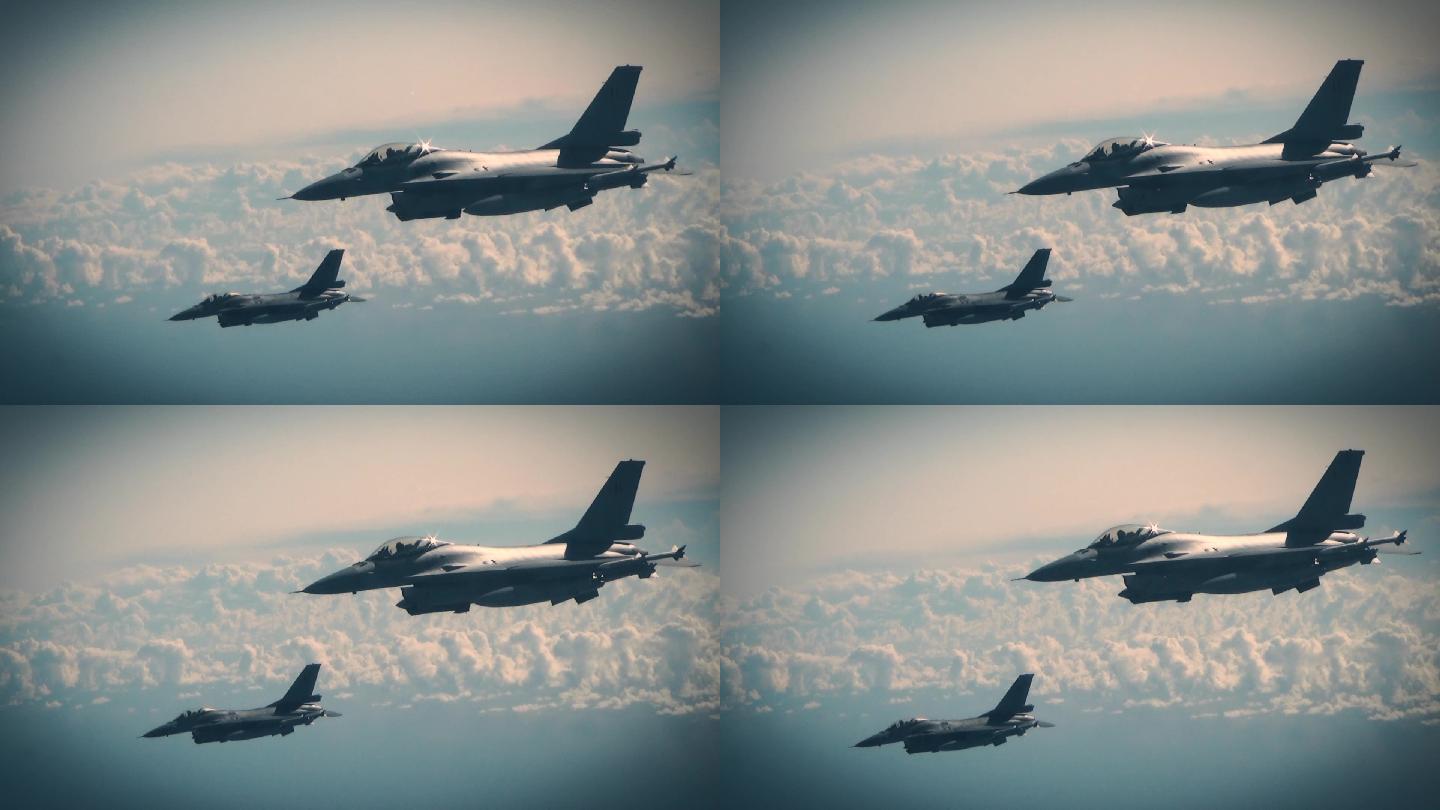 两架f-16战斗机在飞行