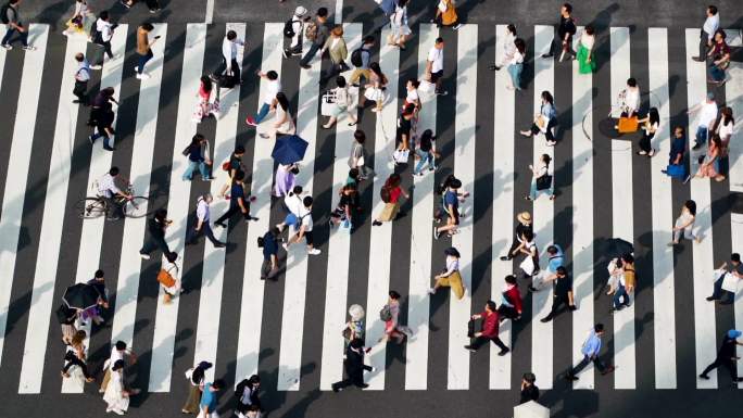 城市街道斑马线人来人往人流量上班族